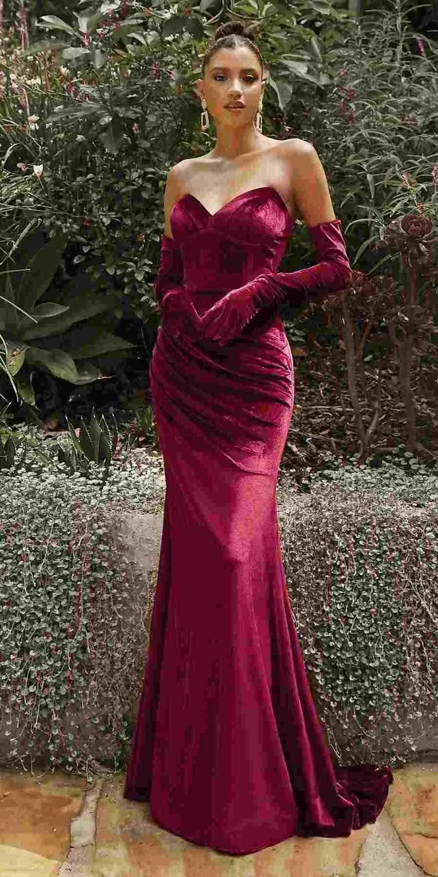 Cinderella Divine CH176 Vintage Velvet Hollywood Strapless Fitted Gown