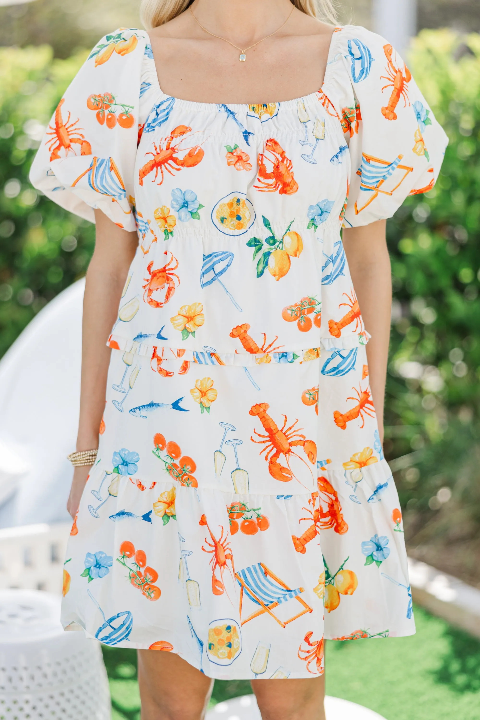 Coastal Dream White Nautical Print Dress