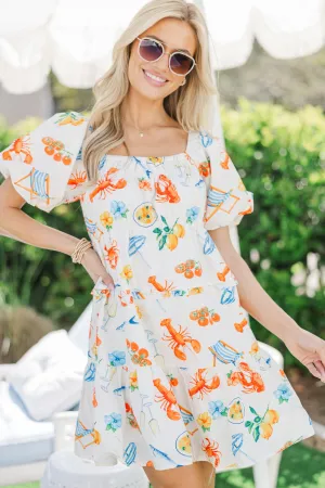 Coastal Dream White Nautical Print Dress