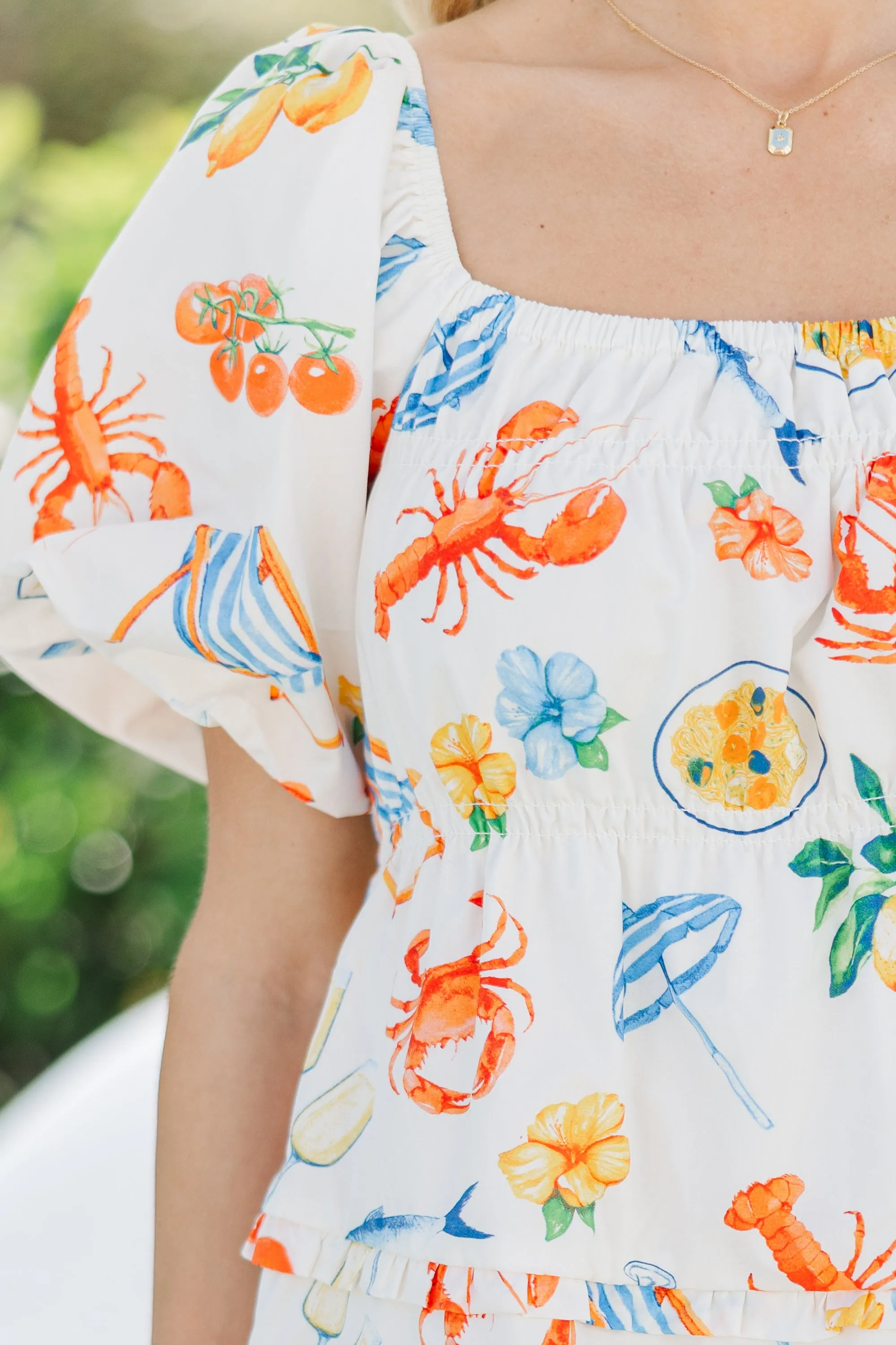 Coastal Dream White Nautical Print Dress