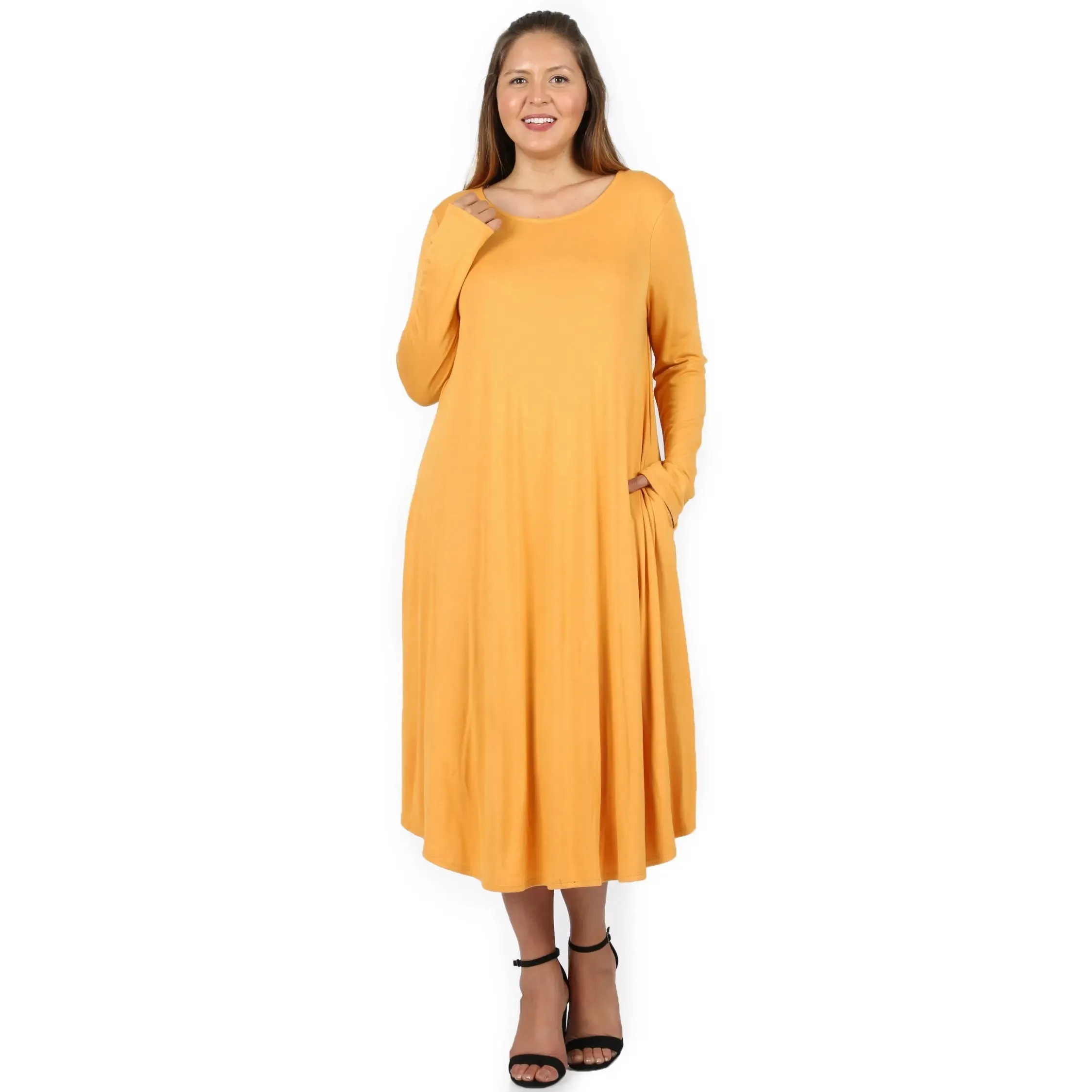 Comfortable cotton ZENANA VISCOSE ROUND NECK POCKET DRESS  VD-7007