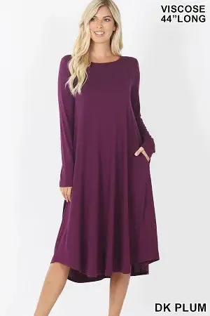 Comfortable cotton ZENANA VISCOSE ROUND NECK POCKET DRESS  VD-7007