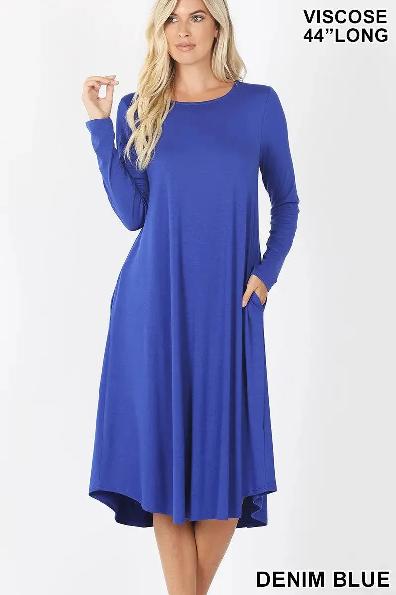 Comfortable cotton ZENANA VISCOSE ROUND NECK POCKET DRESS  VD-7007