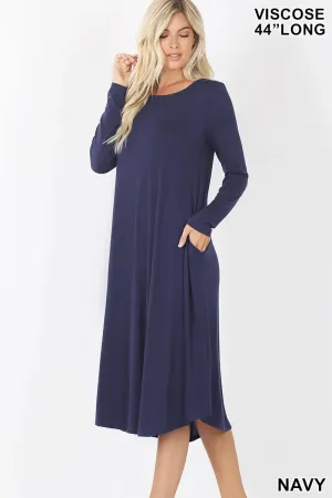 Comfortable cotton ZENANA VISCOSE ROUND NECK POCKET DRESS  VD-7007