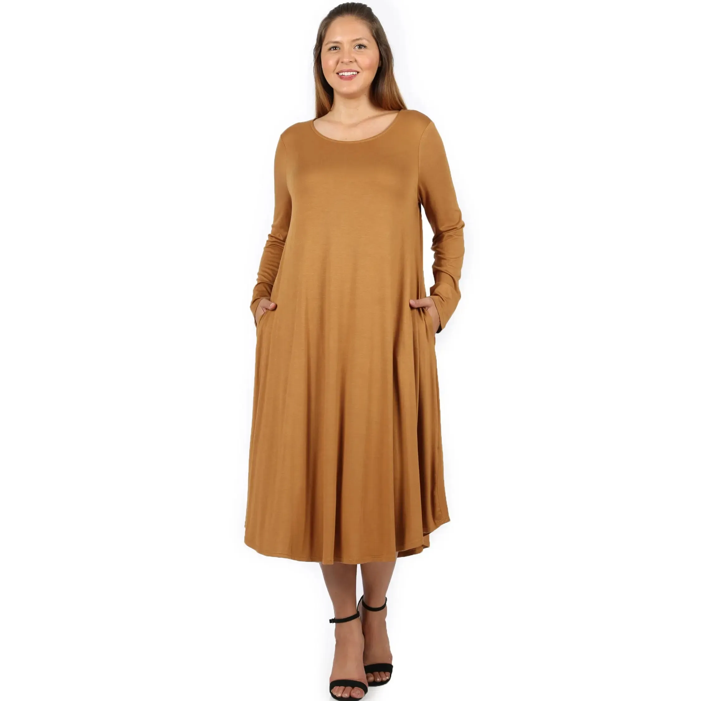 Comfortable cotton ZENANA VISCOSE ROUND NECK POCKET DRESS  VD-7007