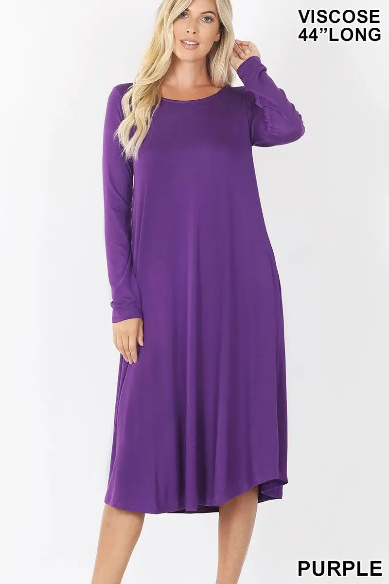 Comfortable cotton ZENANA VISCOSE ROUND NECK POCKET DRESS  VD-7007