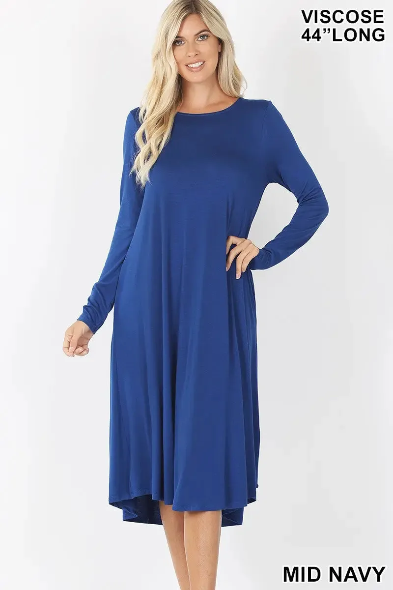 Comfortable cotton ZENANA VISCOSE ROUND NECK POCKET DRESS  VD-7007