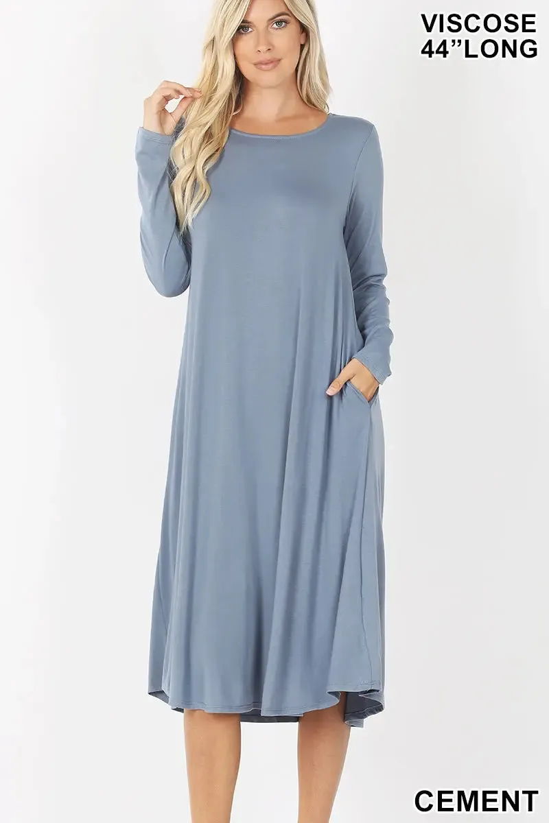 Comfortable cotton ZENANA VISCOSE ROUND NECK POCKET DRESS  VD-7007