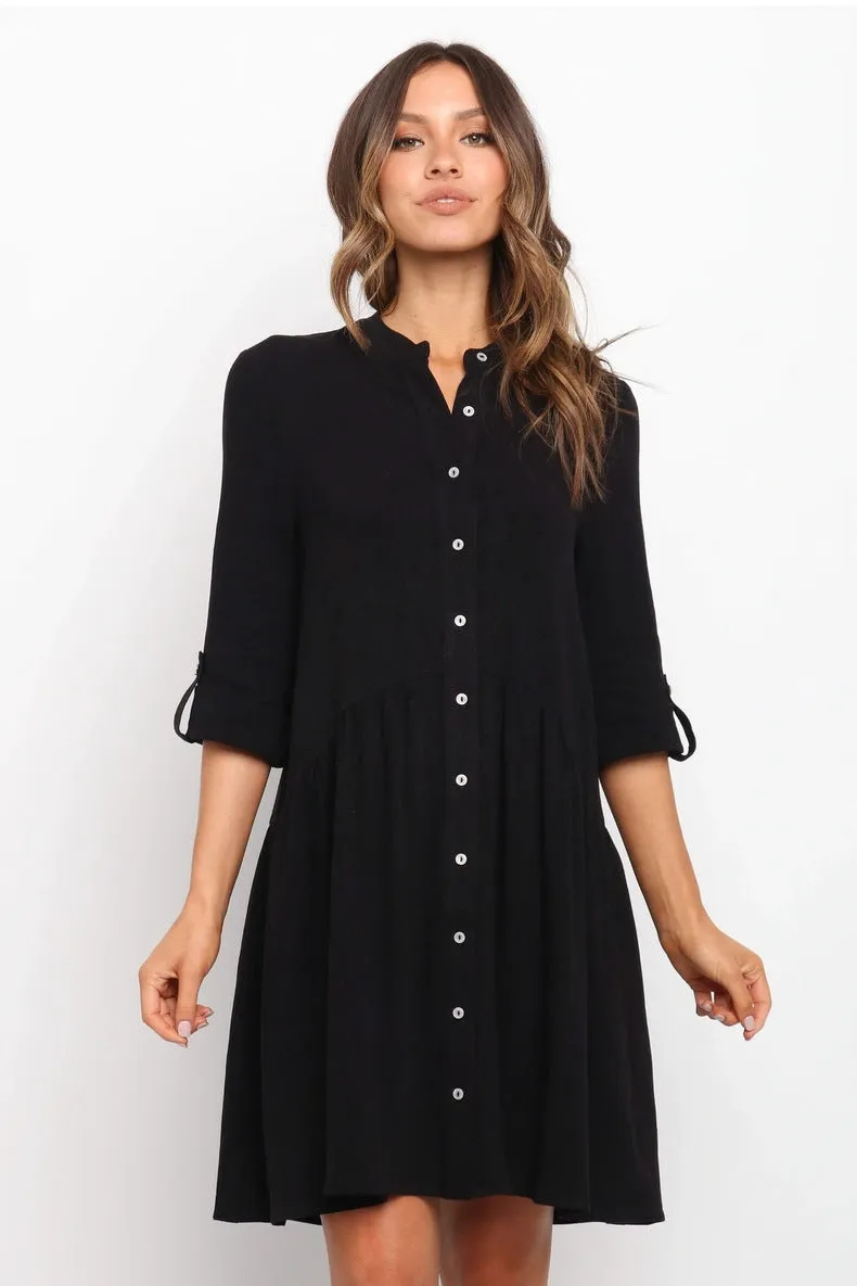 Comfy Vacation Single-Breasted Long Sleeve Mini Dresses