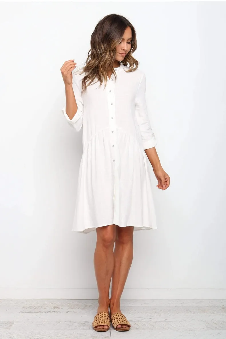 Comfy Vacation Single-Breasted Long Sleeve Mini Dresses
