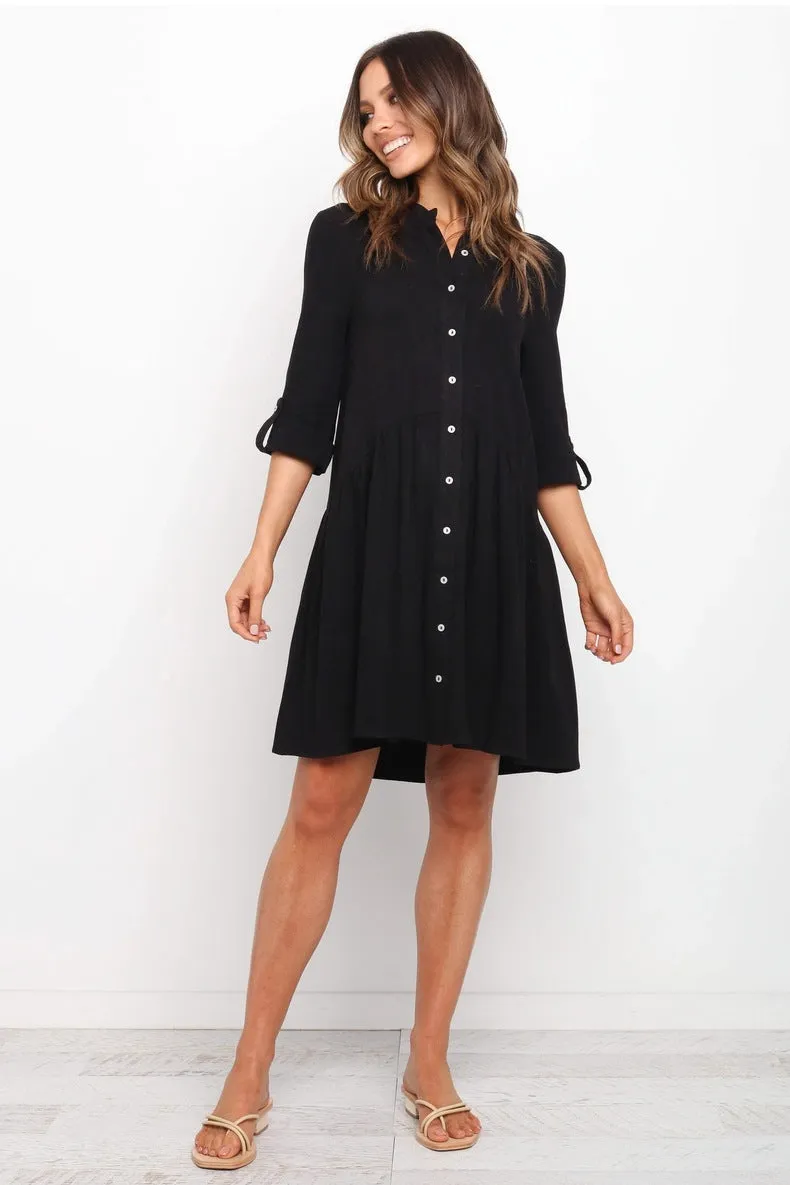 Comfy Vacation Single-Breasted Long Sleeve Mini Dresses