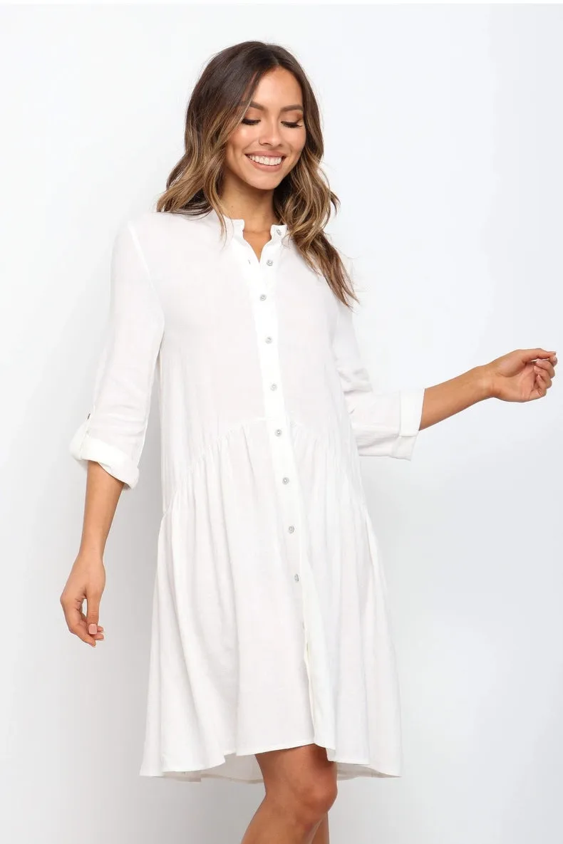 Comfy Vacation Single-Breasted Long Sleeve Mini Dresses