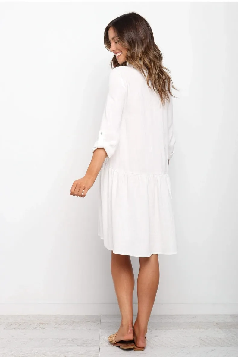 Comfy Vacation Single-Breasted Long Sleeve Mini Dresses
