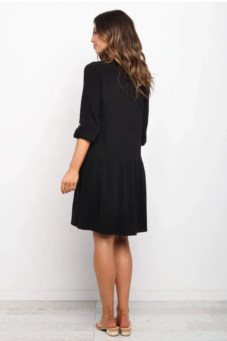 Comfy Vacation Single-Breasted Long Sleeve Mini Dresses