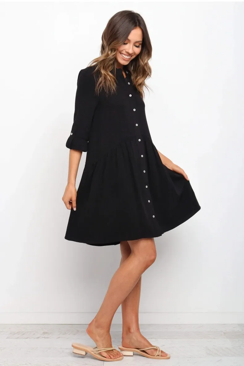 Comfy Vacation Single-Breasted Long Sleeve Mini Dresses