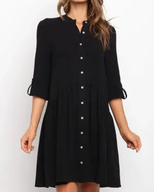 Comfy Vacation Single-Breasted Long Sleeve Mini Dresses