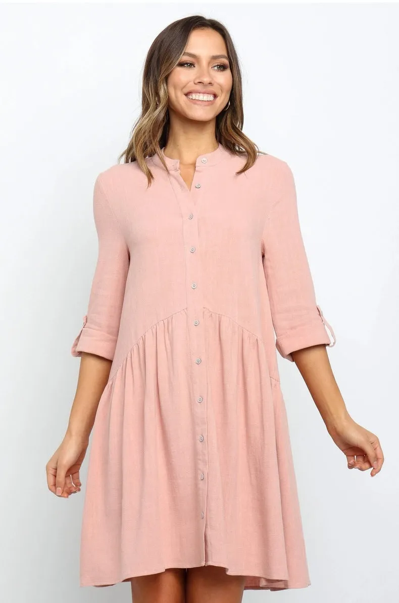 Comfy Vacation Single-Breasted Long Sleeve Mini Dresses