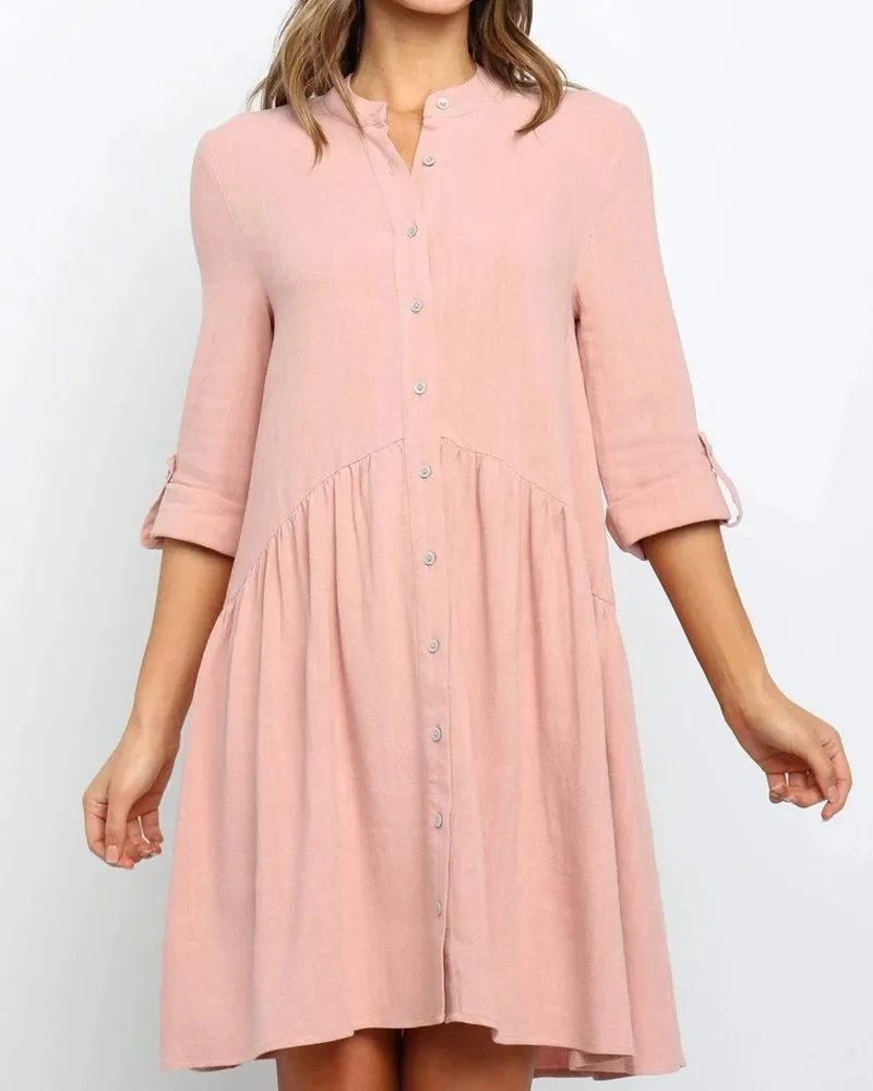Comfy Vacation Single-Breasted Long Sleeve Mini Dresses