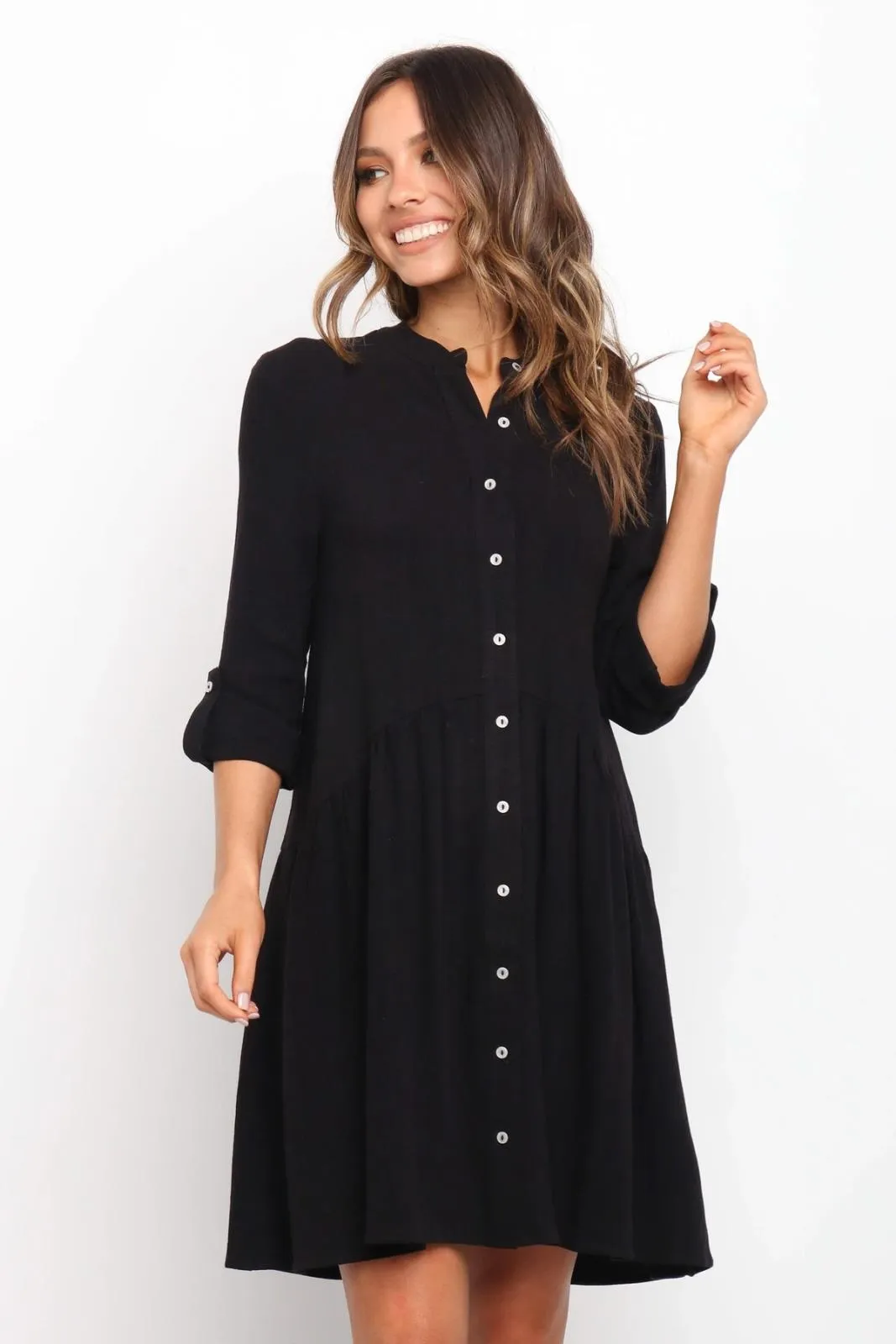 Comfy Vacation Single-Breasted Long Sleeve Mini Dresses