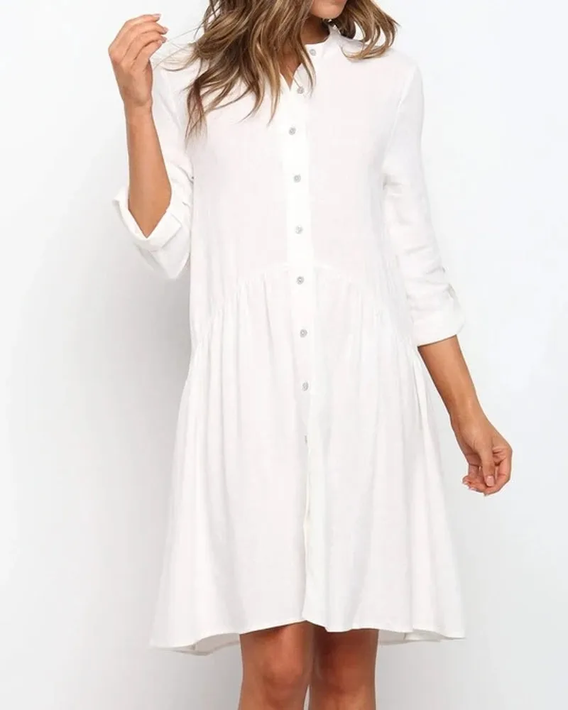 Comfy Vacation Single-Breasted Long Sleeve Mini Dresses