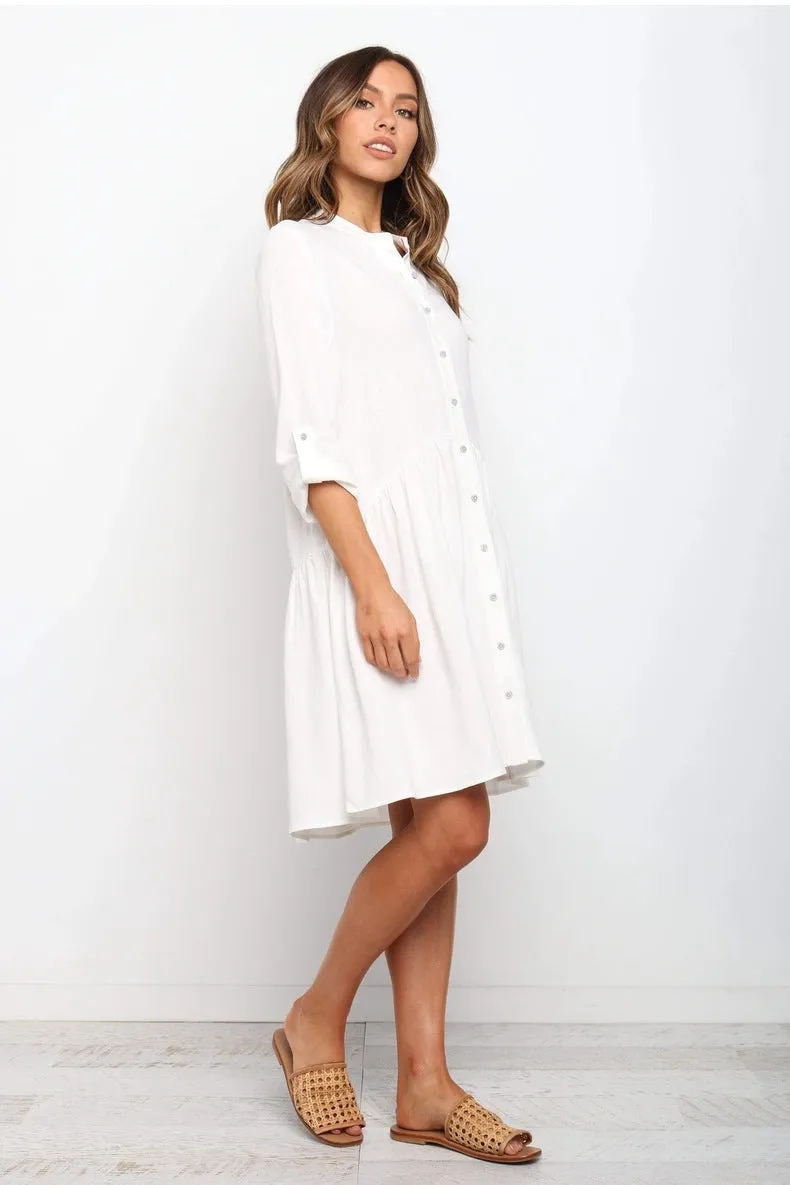 Comfy Vacation Single-Breasted Long Sleeve Mini Dresses