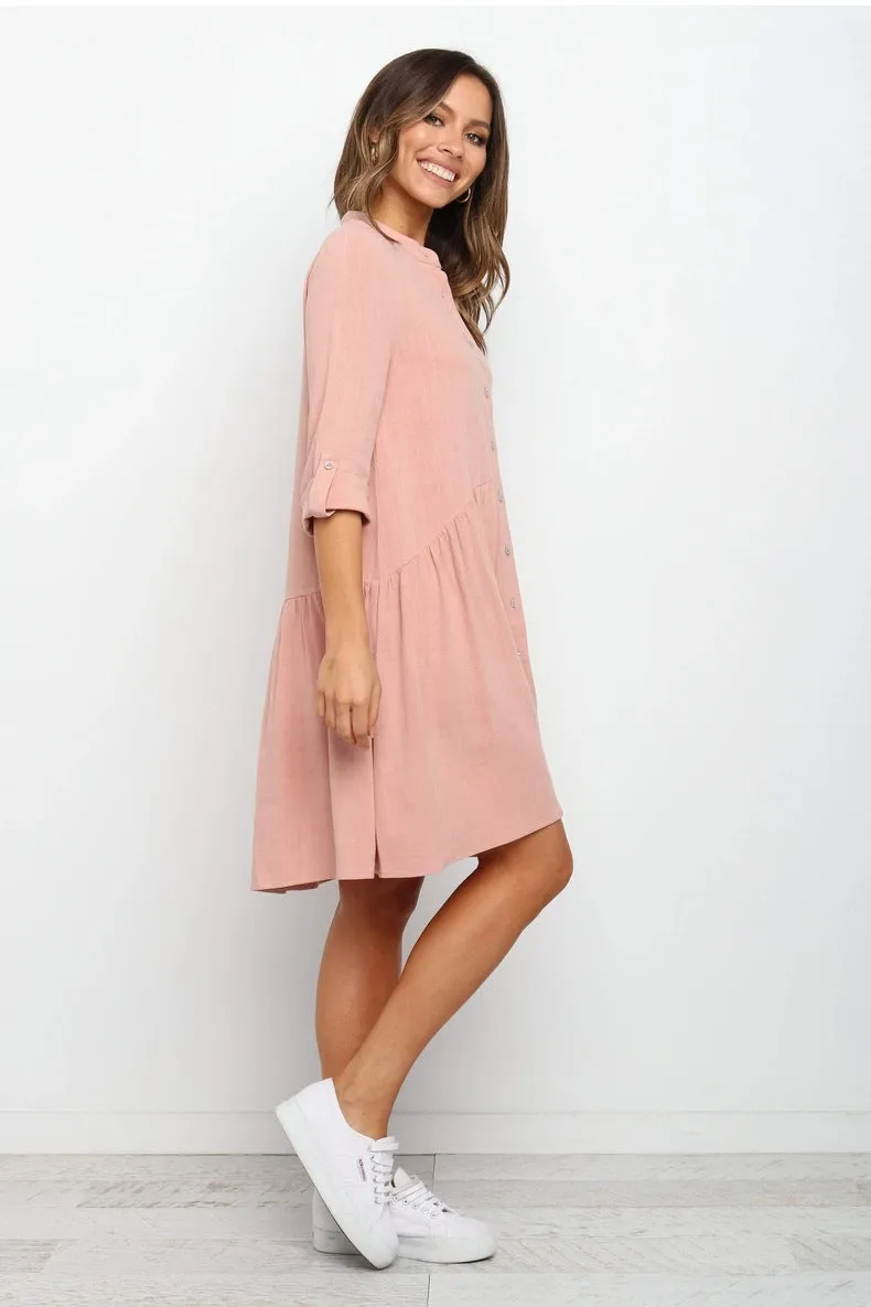 Comfy Vacation Single-Breasted Long Sleeve Mini Dresses