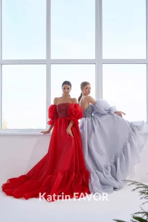 Corset prom dress Puff sleeve formal dress