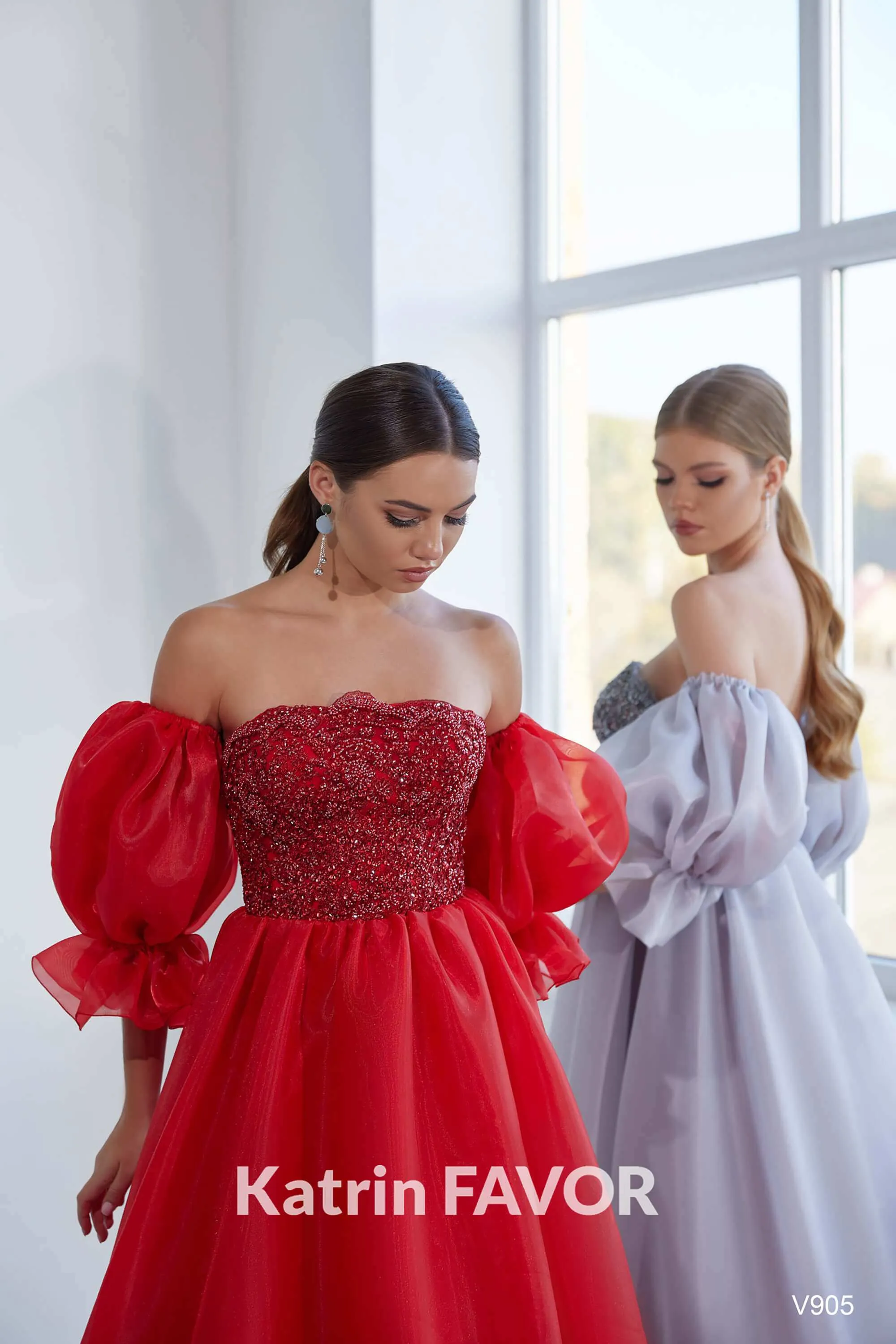 Corset prom dress Puff sleeve formal dress