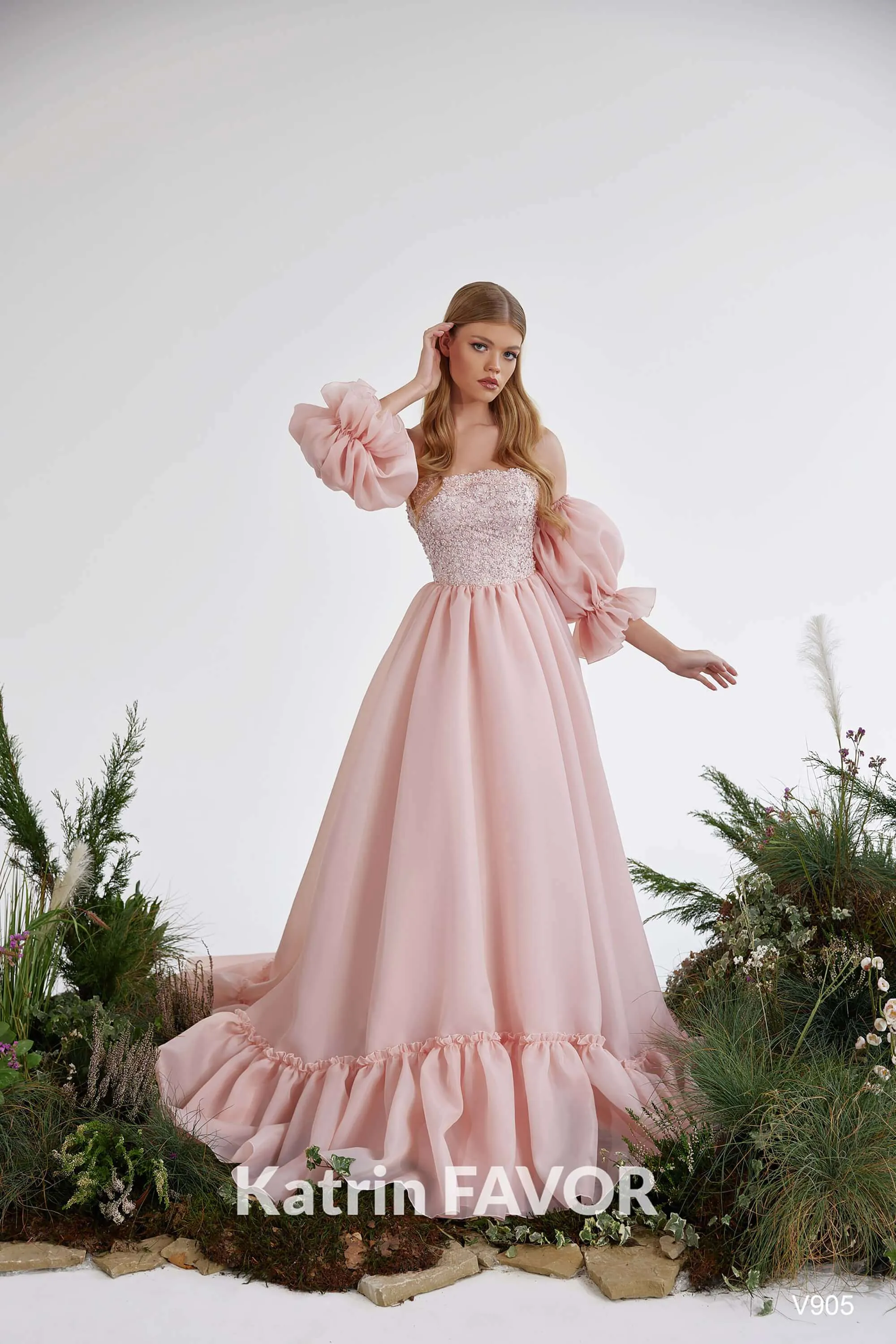 Corset prom dress Puff sleeve formal dress