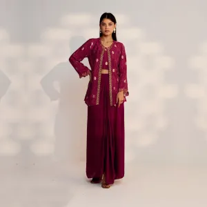 Crimson Maroon Cape and Draped Indowestern