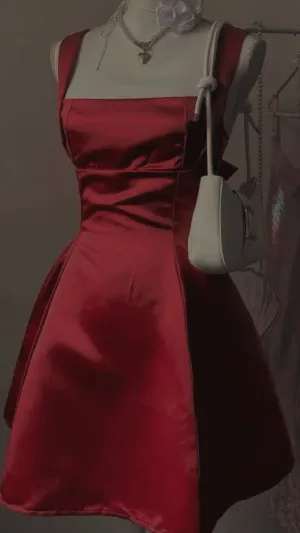 Cute Red Straps A-Line Satin Short Party Dresses Homecoming Dresses, D1123