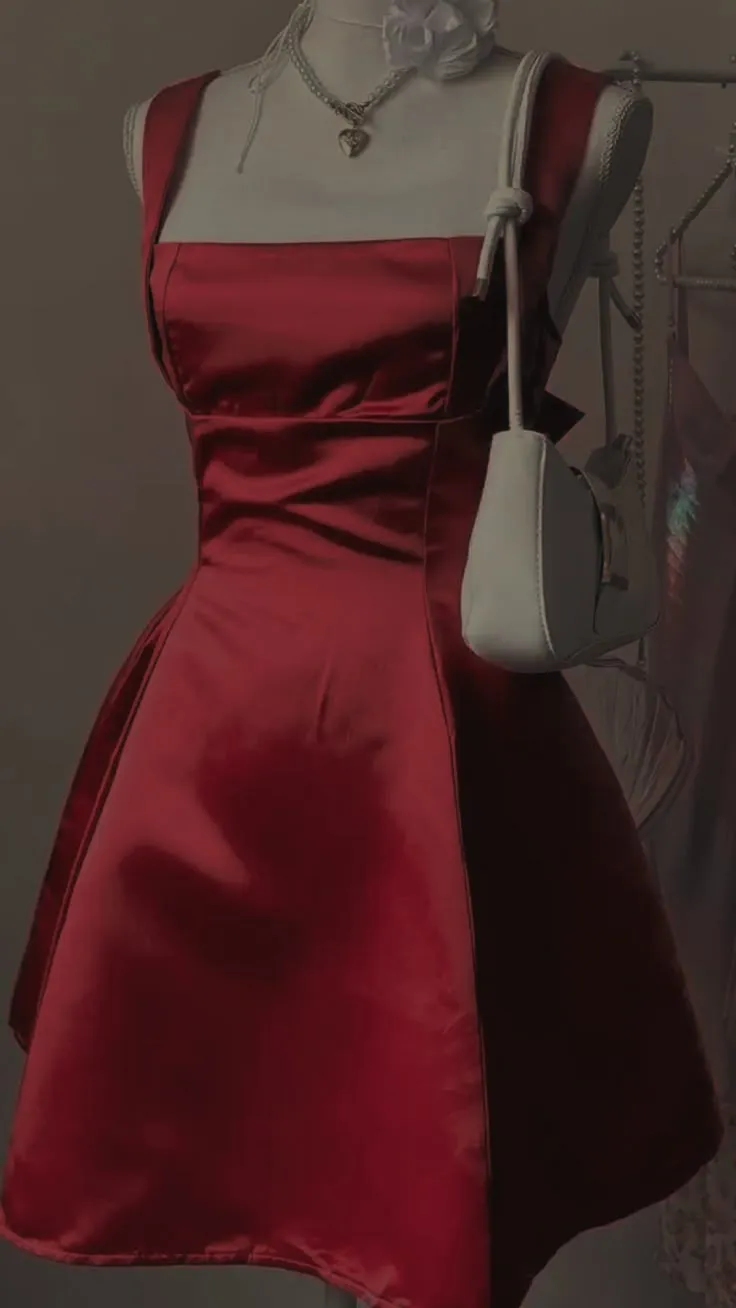 Cute Red Straps A-Line Satin Short Party Dresses Homecoming Dresses, D1123