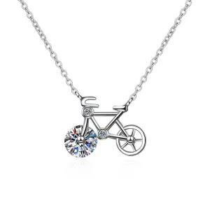 Cycolinks 925 Sterling Silver Mosanite/Zircon Cute Bicycle Pendant Necklace