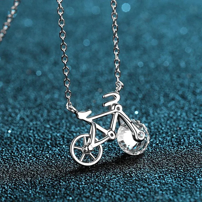 Cycolinks 925 Sterling Silver Mosanite/Zircon Cute Bicycle Pendant Necklace
