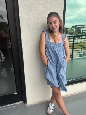 Denim Back Tie Sleeveless Mini Dress