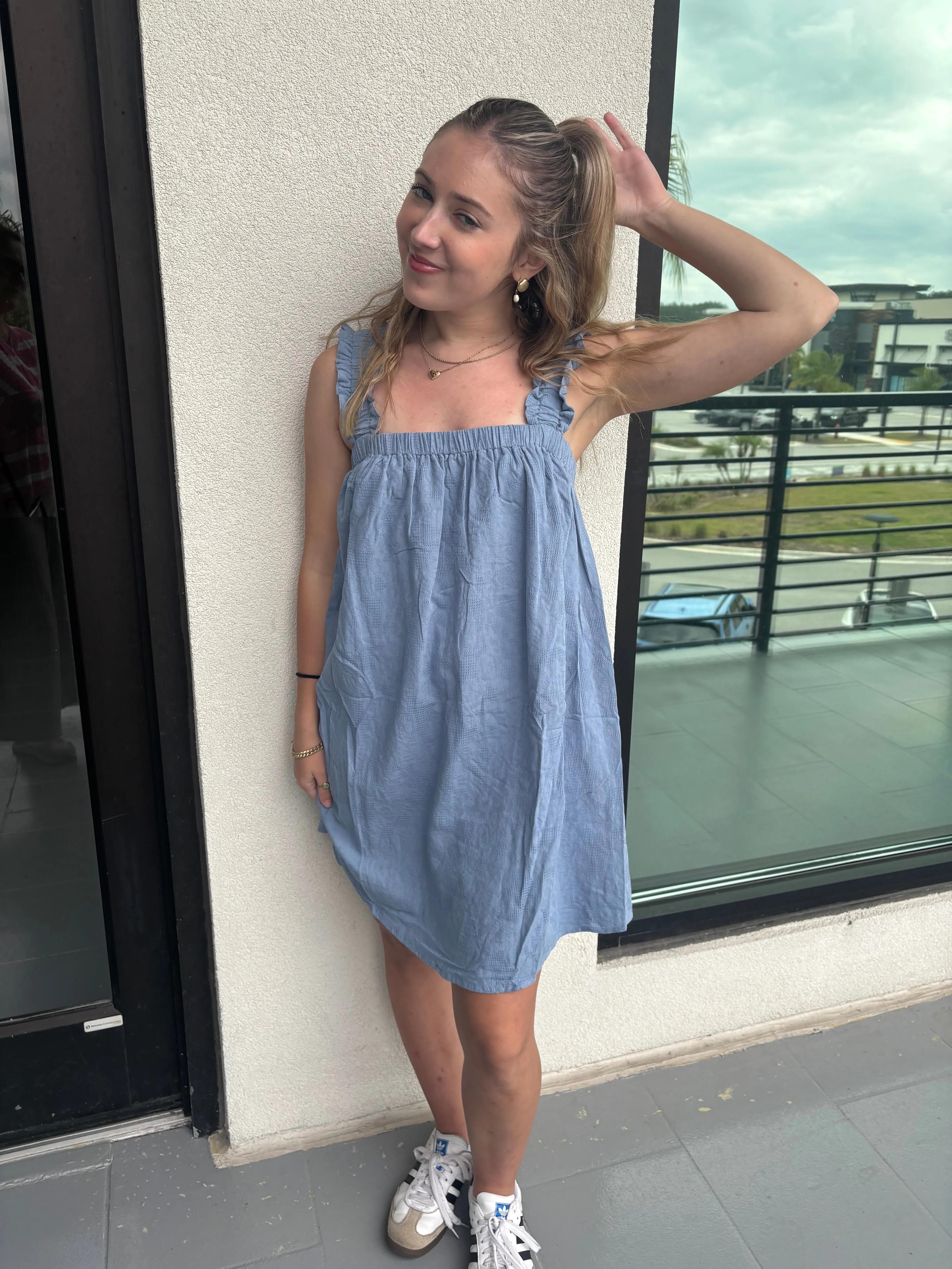 Denim Back Tie Sleeveless Mini Dress