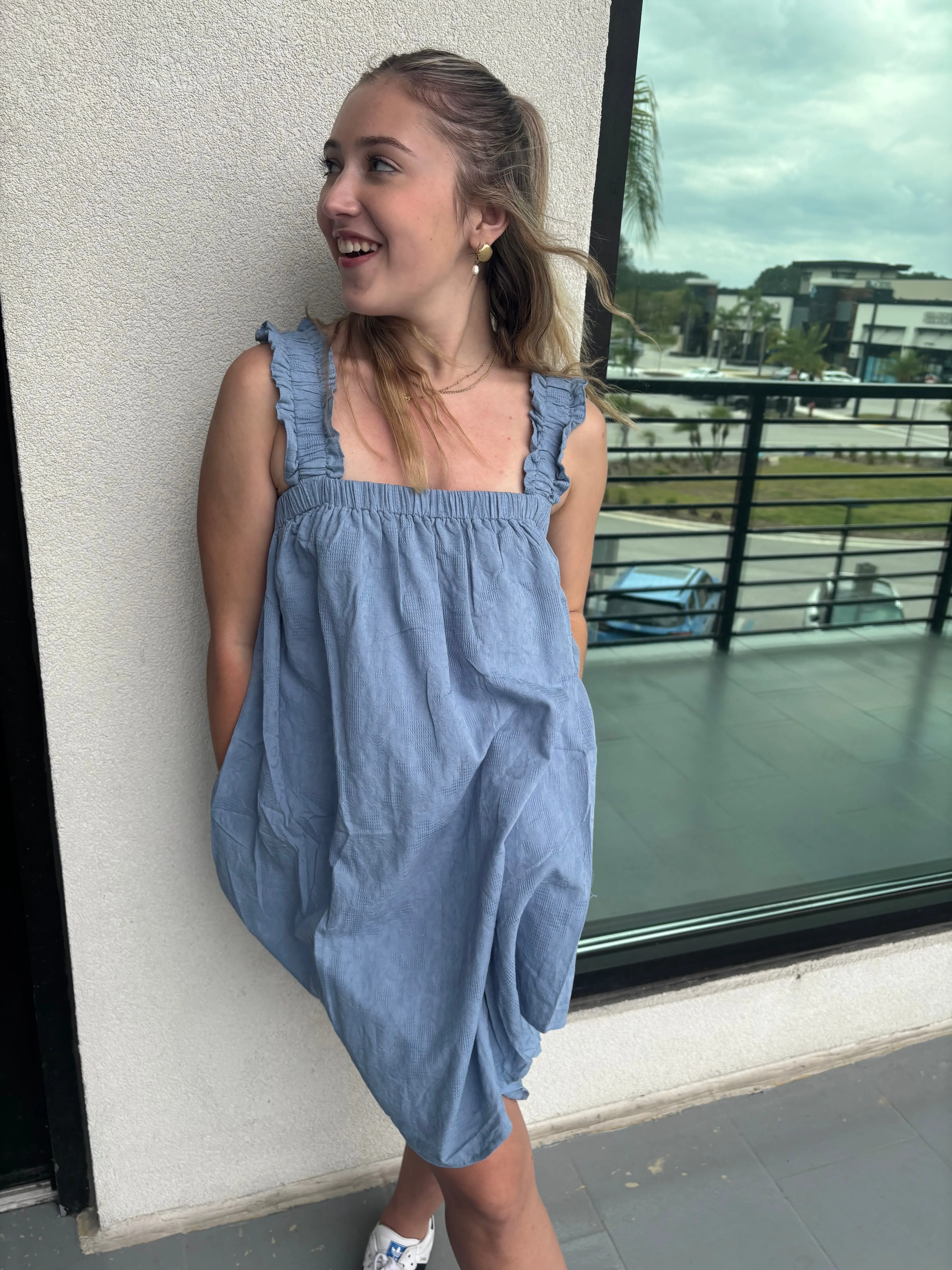 Denim Back Tie Sleeveless Mini Dress