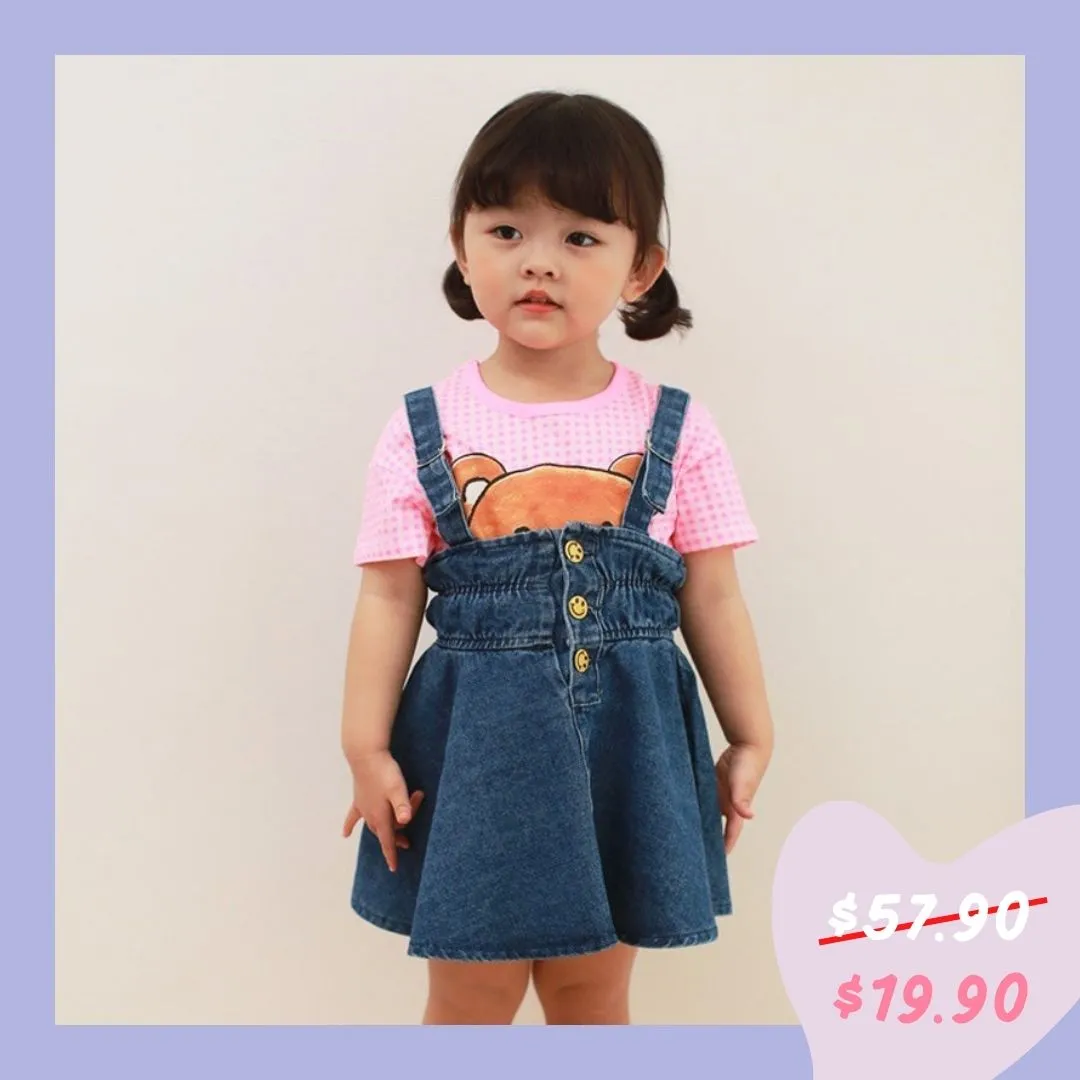 Denim Smiley Pinafore Dress CCR1019