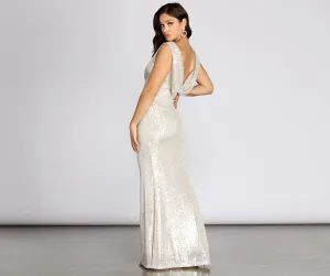 Diane Sequin Drape Charming Back Formal Dress
