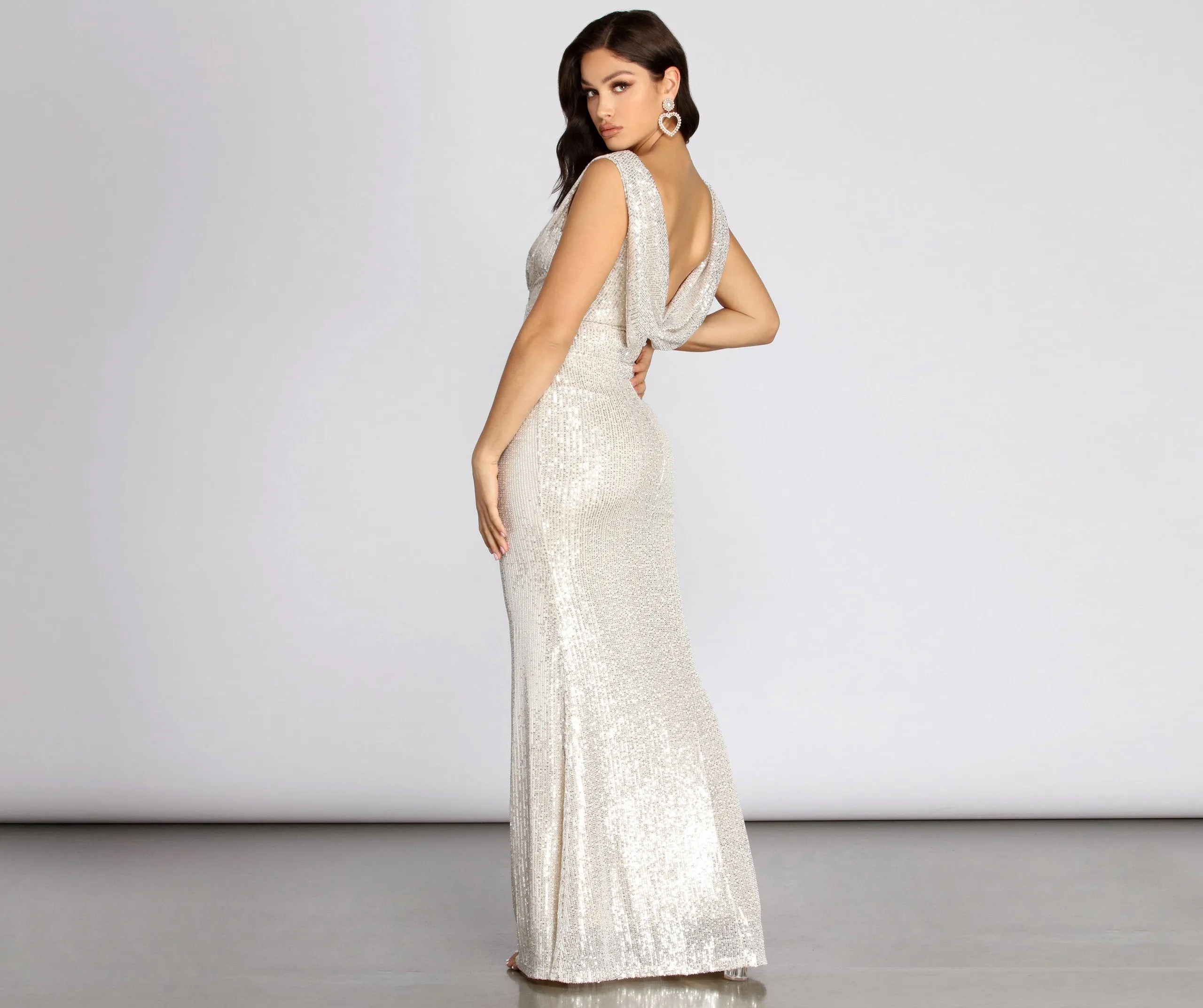 Diane Sequin Drape Charming Back Formal Dress
