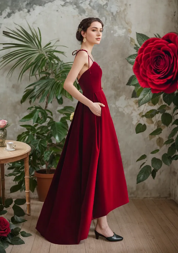 Elegant A-Line Velvet Prom Dress with Spaghetti Straps Long Short Skirt