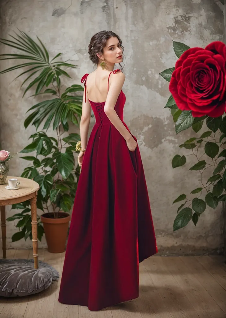 Elegant A-Line Velvet Prom Dress with Spaghetti Straps Long Short Skirt