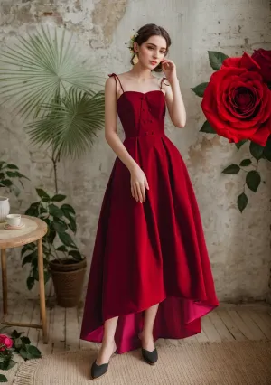 Elegant A-Line Velvet Prom Dress with Spaghetti Straps Long Short Skirt