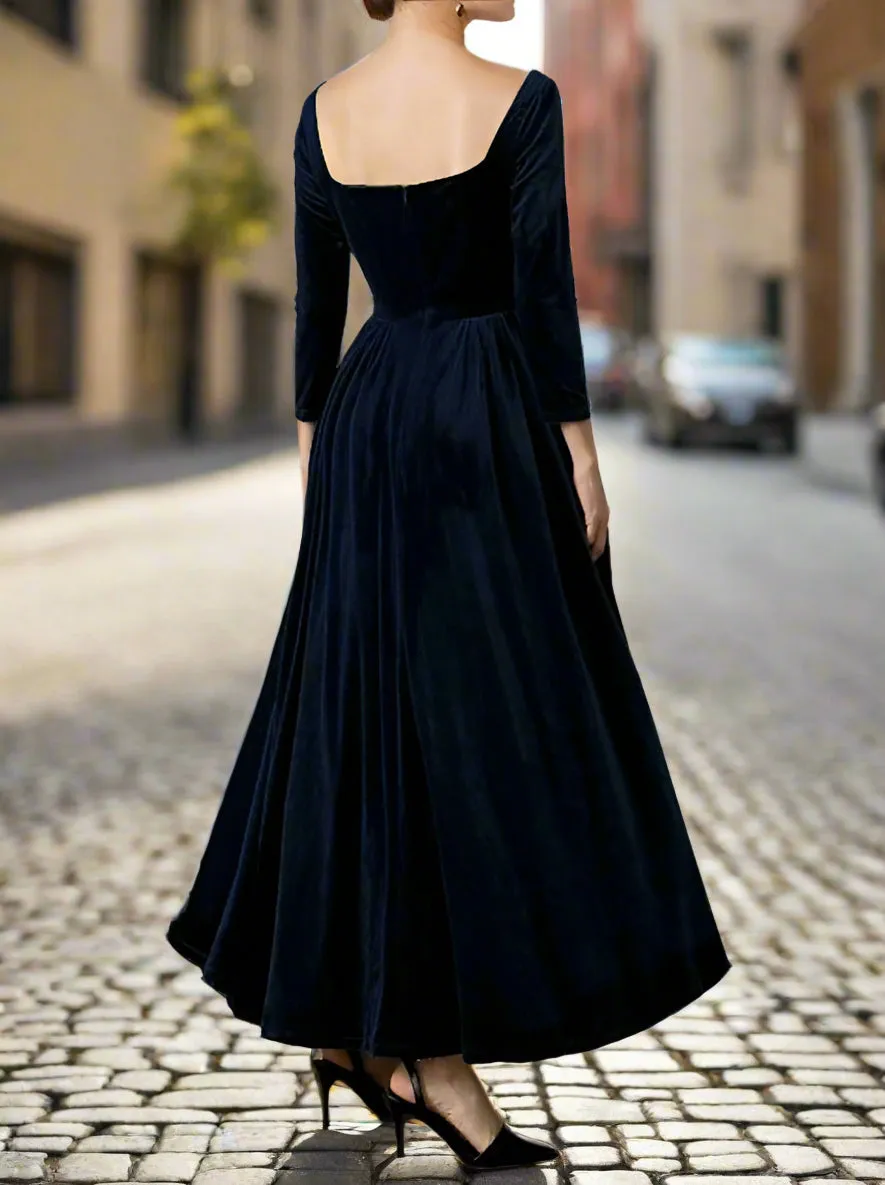 Elegant Ankle Length Pleats Velvet Wedding Guest Dress