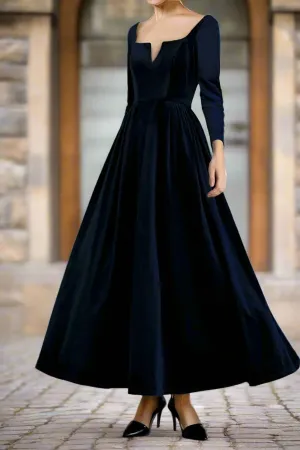 Elegant Ankle Length Pleats Velvet Wedding Guest Dress