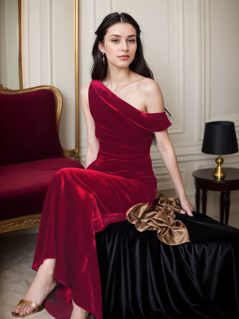 Elegant One-Shoulder Velvet Evening Gown with Floor-Length Design