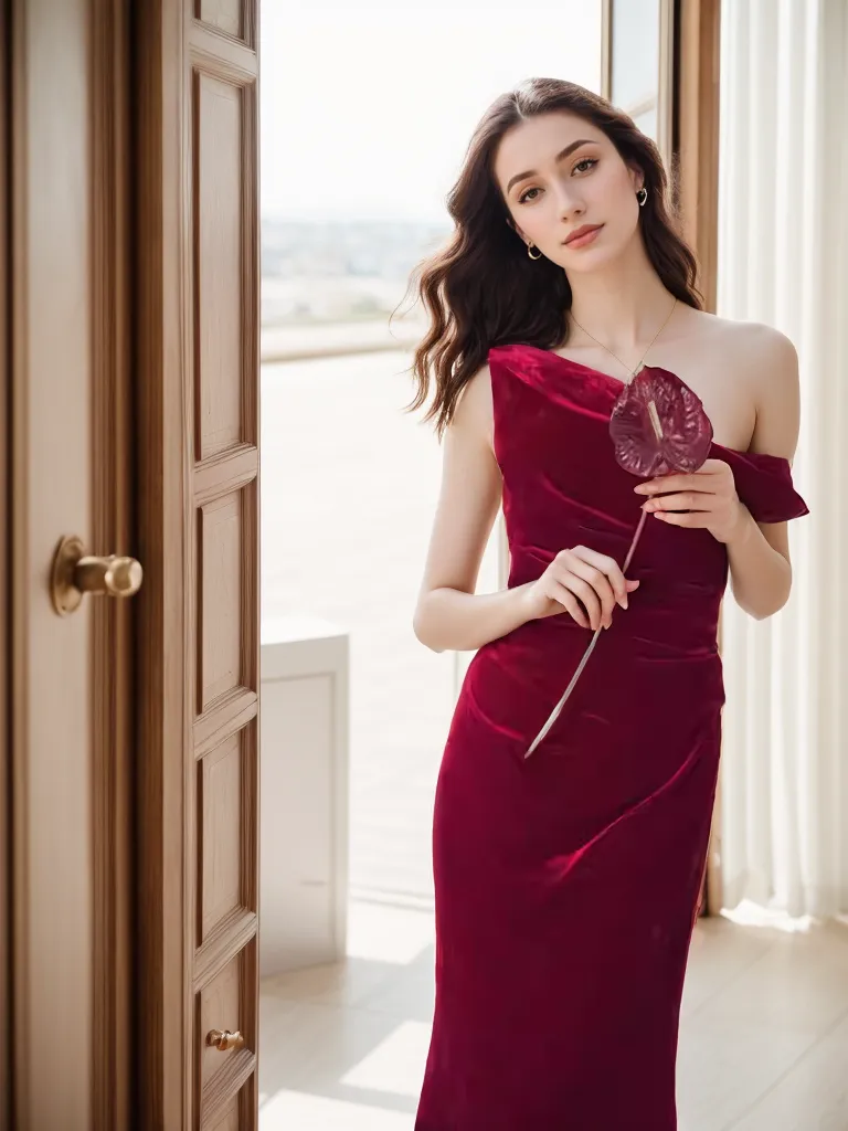 Elegant One-Shoulder Velvet Evening Gown with Floor-Length Design