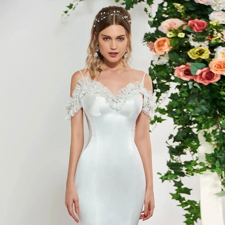 Elegant Spaghetti Straps And Beading Lace Sleeveless Wedding Dress Free Shipping