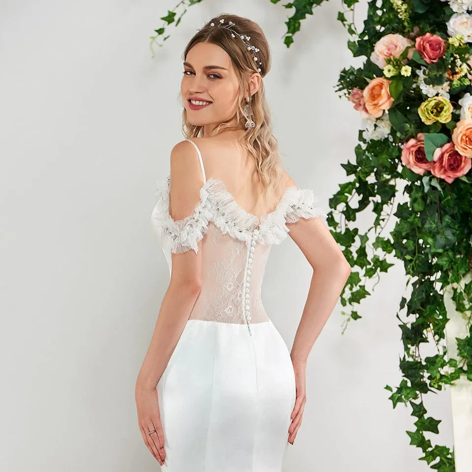 Elegant Spaghetti Straps And Beading Lace Sleeveless Wedding Dress Free Shipping