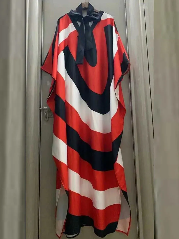 Elegant Tie Belt Bat Sleeve Loose Dress